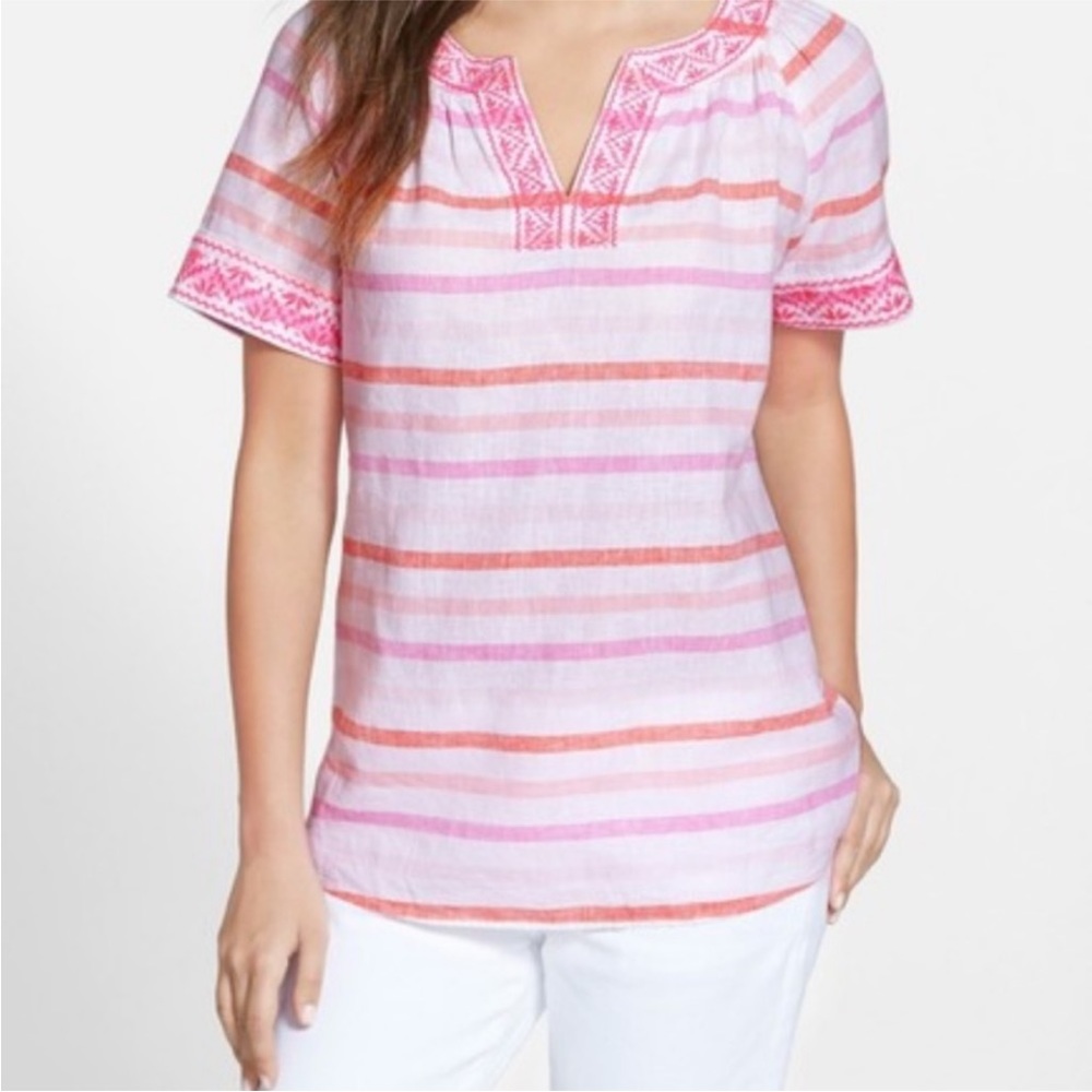 NWT Women’s Vineyard Vines Embroidered V-Neck Linen Shirt
